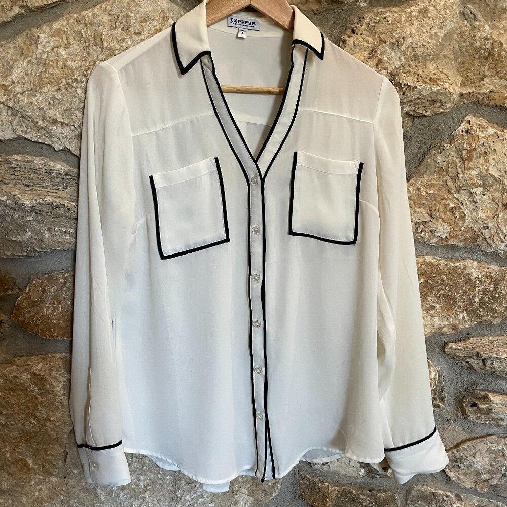 Express The Portofino Shirt in cream with black trim S/P